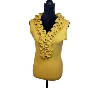 VILA Mustard Yellow Ruffled Sleeveless Knit Sweater